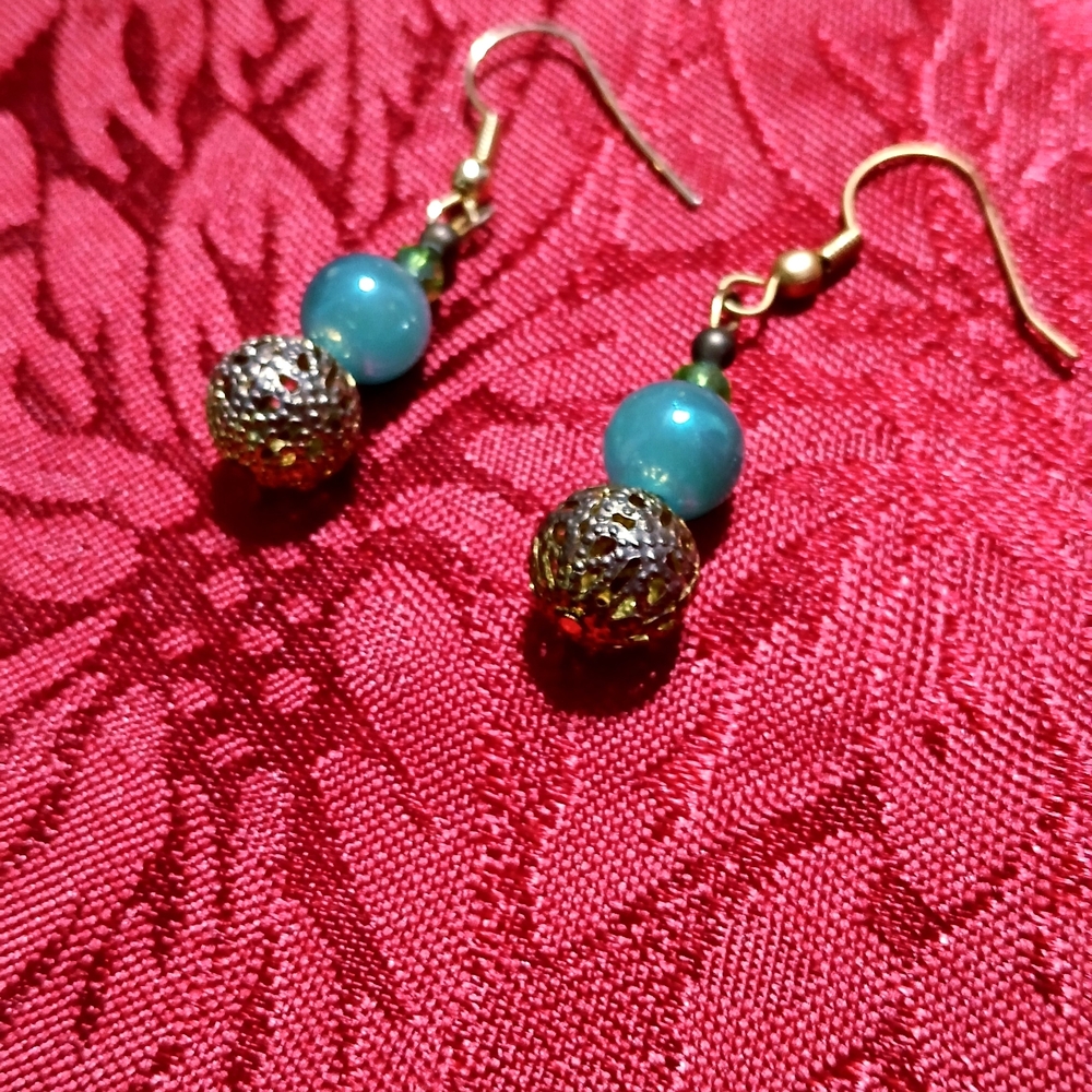 Elegant Gold and Blue Dangle Earrings